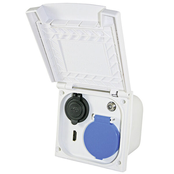 Мултифункционален външен контакт с двоен USB / HDM / 230 V / сателит, бял